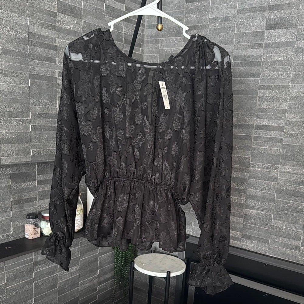 Express Black Long Sleeve Peplum Blouse